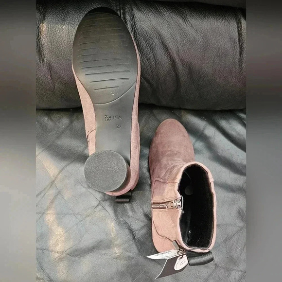Zara Faux Suede Ankle Booties  Chesnut Size 7 US Zipper NWT - Picture 5 of 9